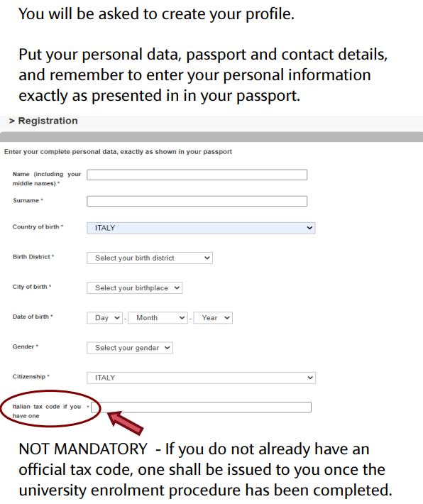 Universitaly Registration Form Part 1