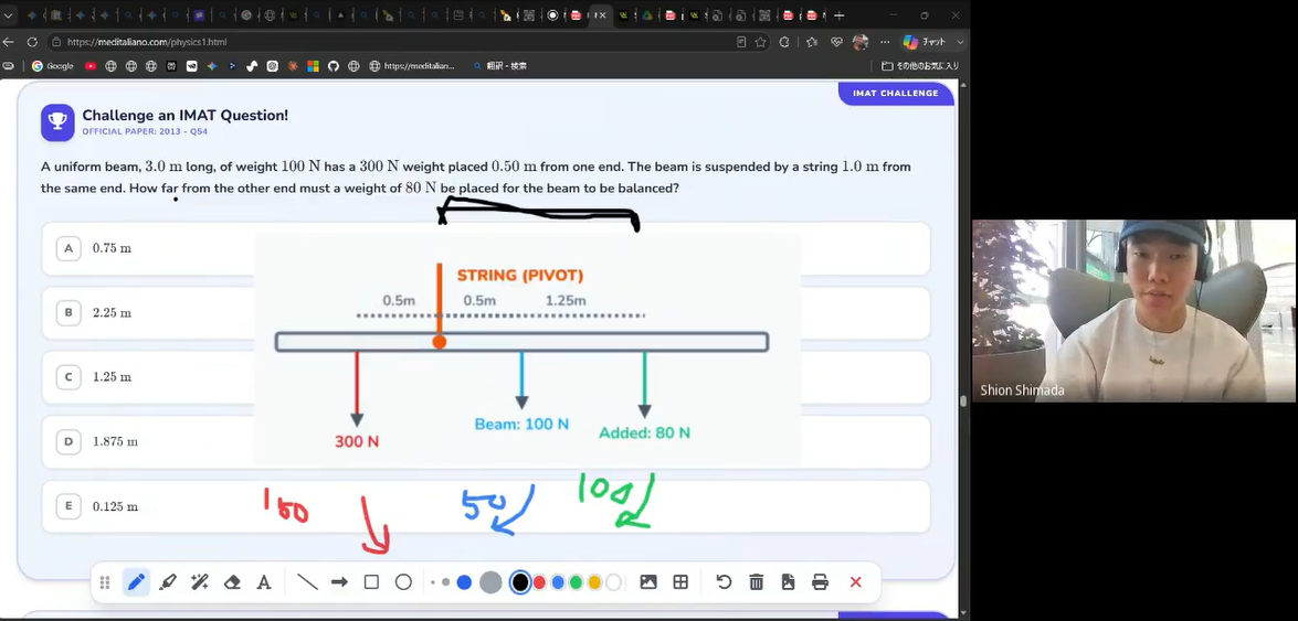 Shion teaching physics in the six-month Meditaliano group class