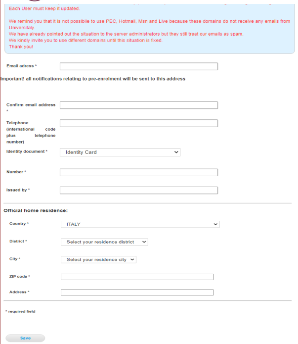 Universitaly Registration Form Part 2